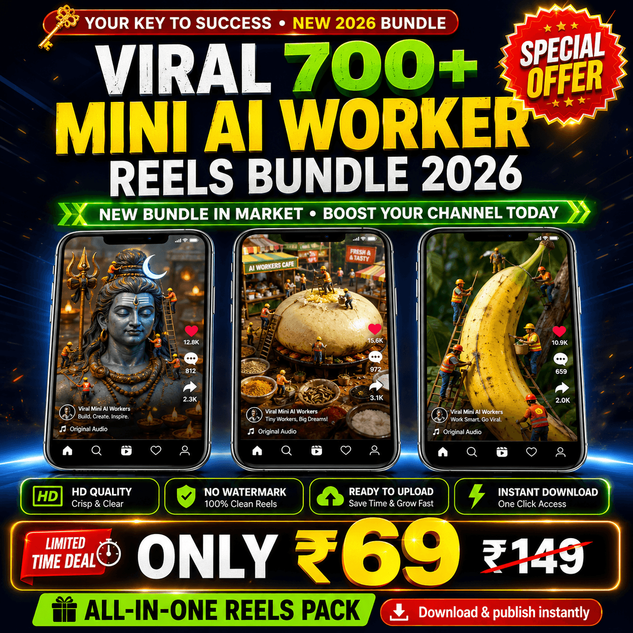 VIRAL 700+ Mini AI Worker Reels Bundle 2026