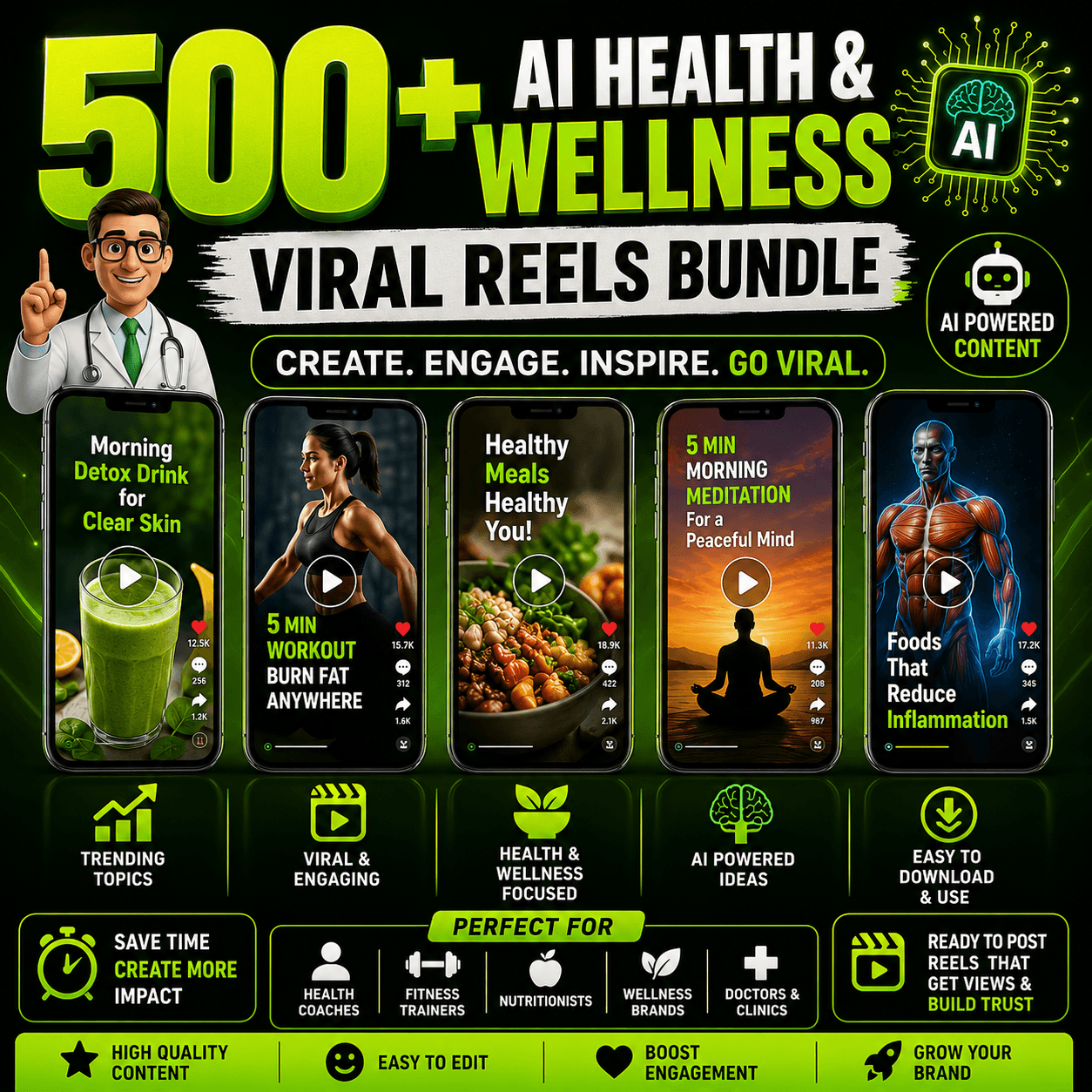 500+ AI Health & Wellness Viral Reels Bundle (Ready-to-Post)