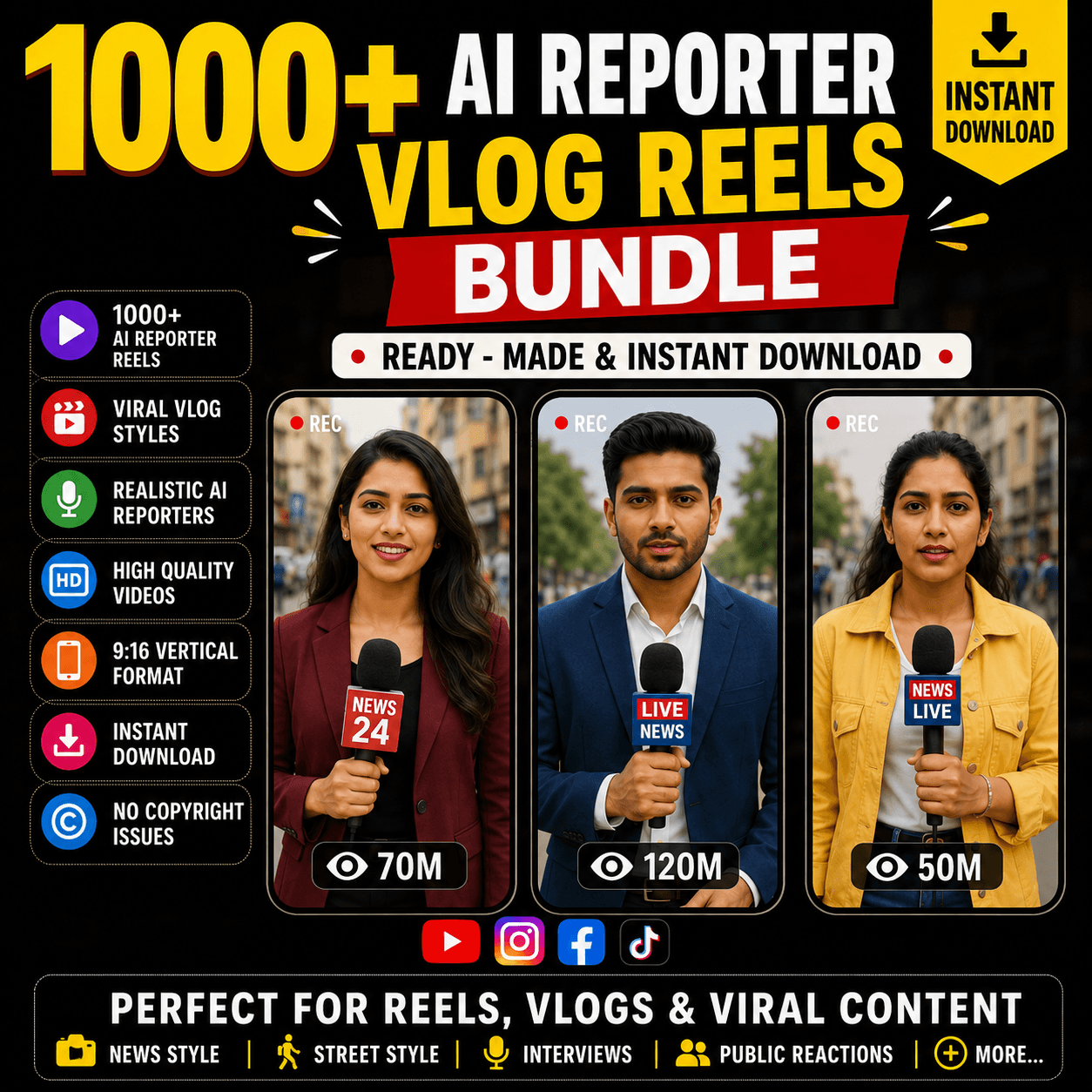 1000+ AI Reporter Vlog Reels Bundle