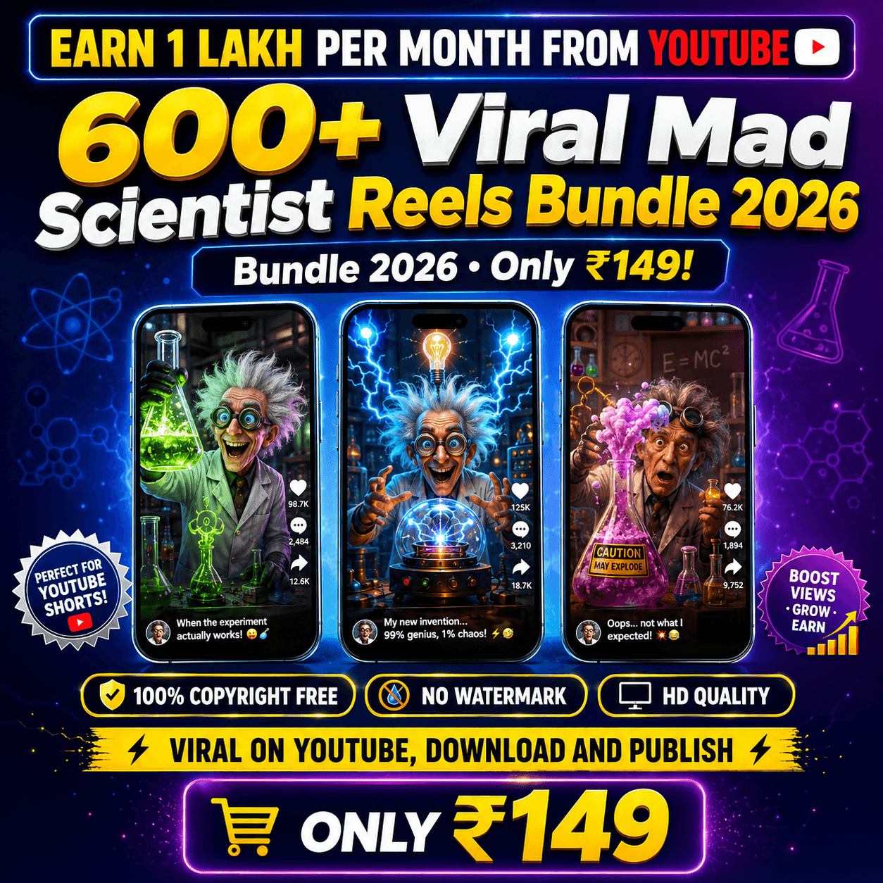 600+ Viral Mad Scientist Reels Bundle 2026