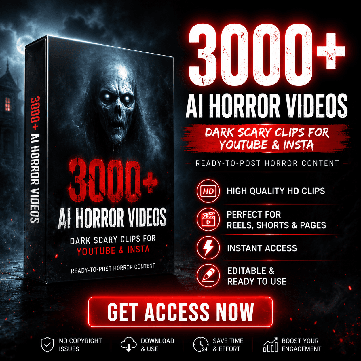3000+ AI HORROR VIDEOS: DARK SCARY CLIPS FOR YOUTUBE & INSTA