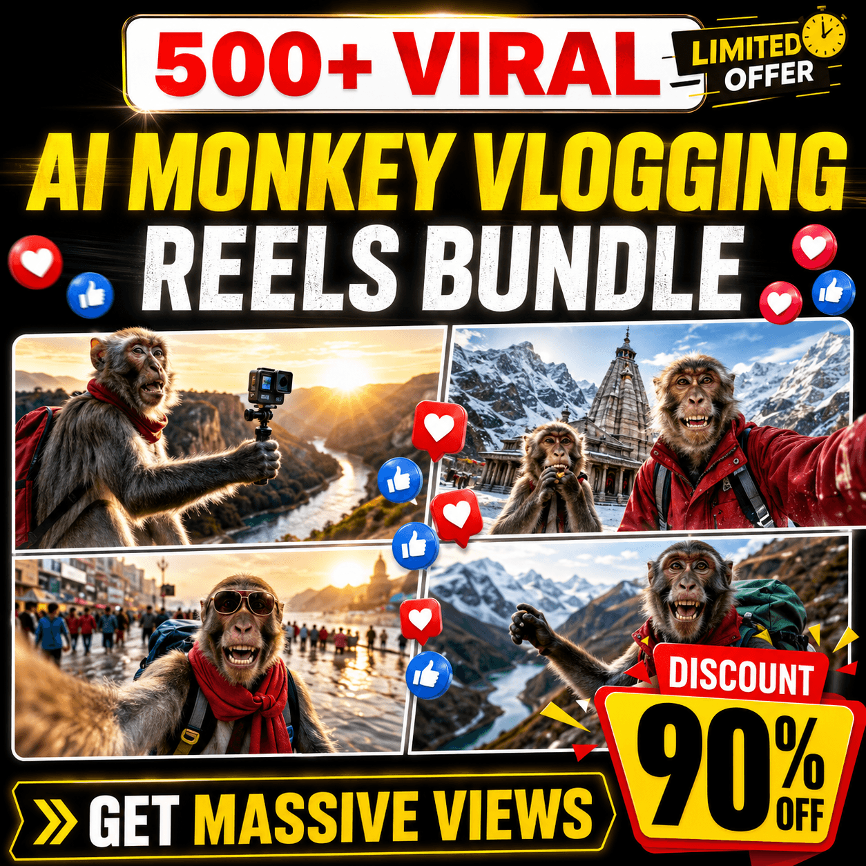 500+ Viral AI Monkey Vlogging Reels Bundle